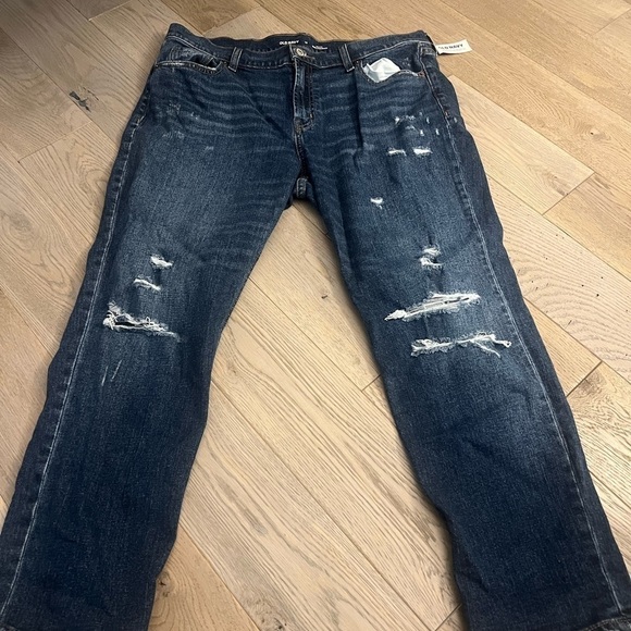 Nwt Mid Rise Straight Ankle Length Dark Wash, Distressed Old Navy Jeans, 12R - Picture 3 of 6